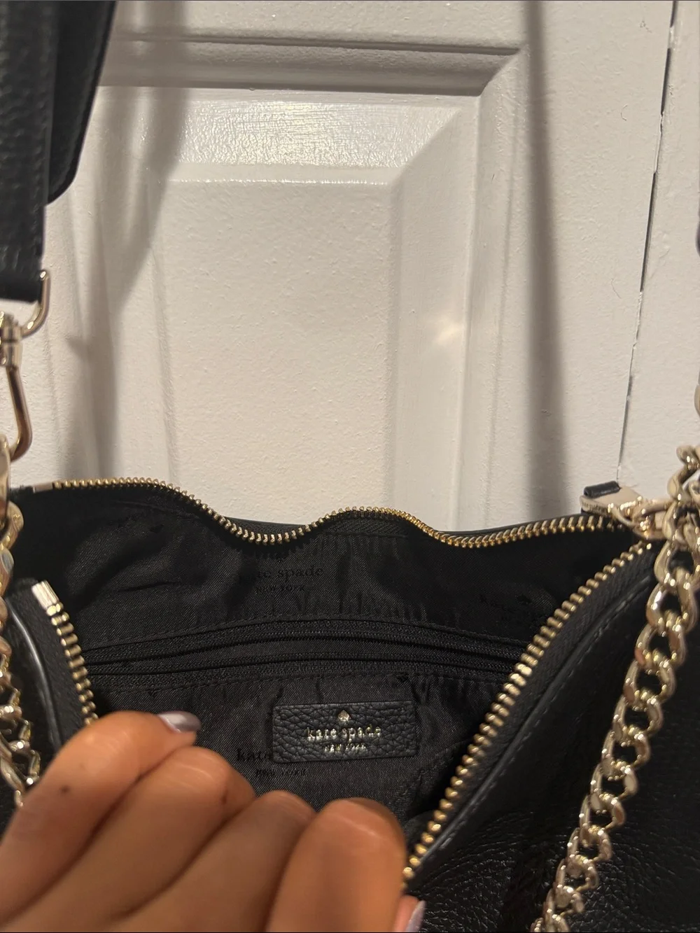 kate spade Black Pebbled Leather Shoulder Bag with Chain Accent